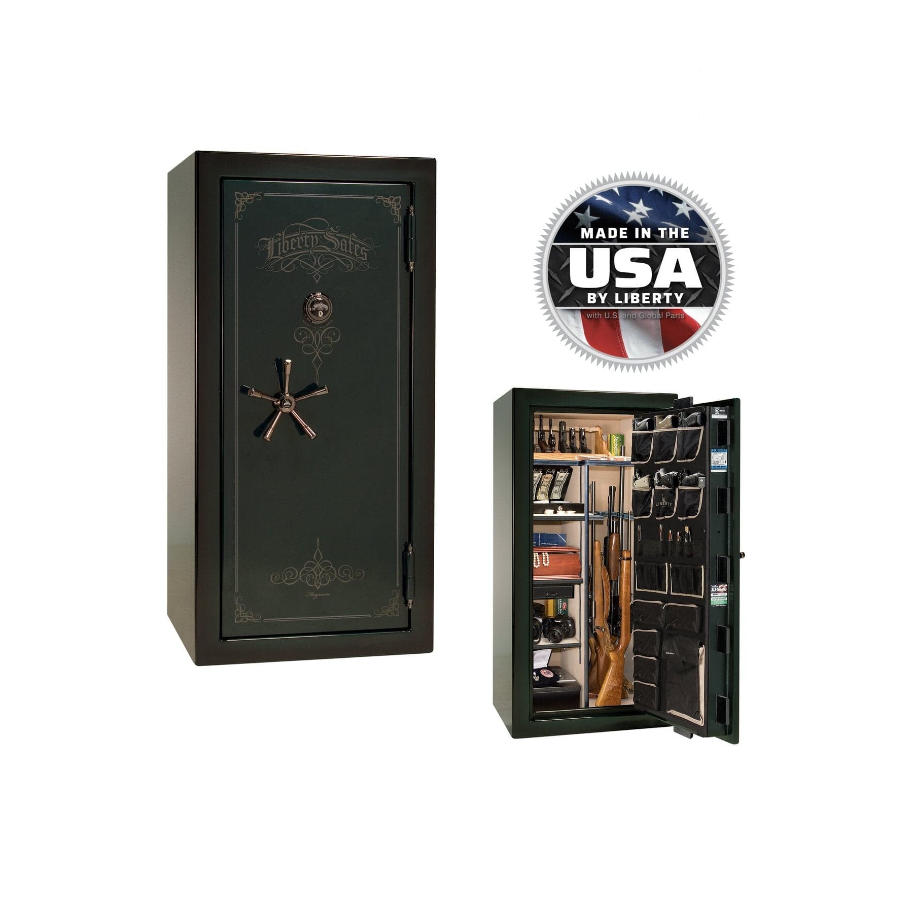 Liberty Magnum 25 Gun Safe – Ultimate Fire & Theft Protection - Gun Safe - Feathered Green / Black Chrome / Beige Velour
