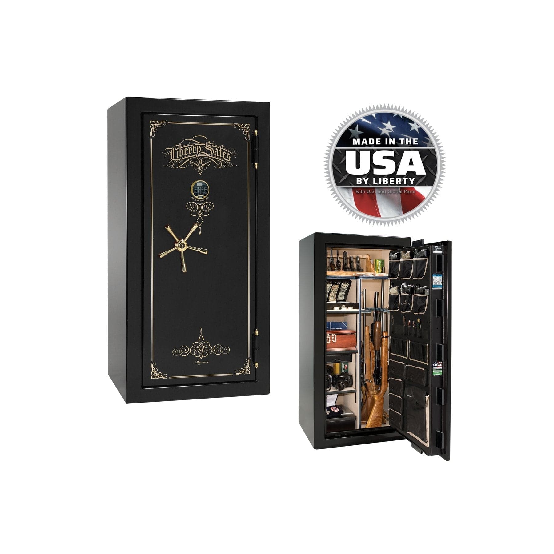 Liberty Magnum 25 Gun Safe – Ultimate Fire & Theft Protection - Gun Safe - Gloss Black / Brass / Beige Velour