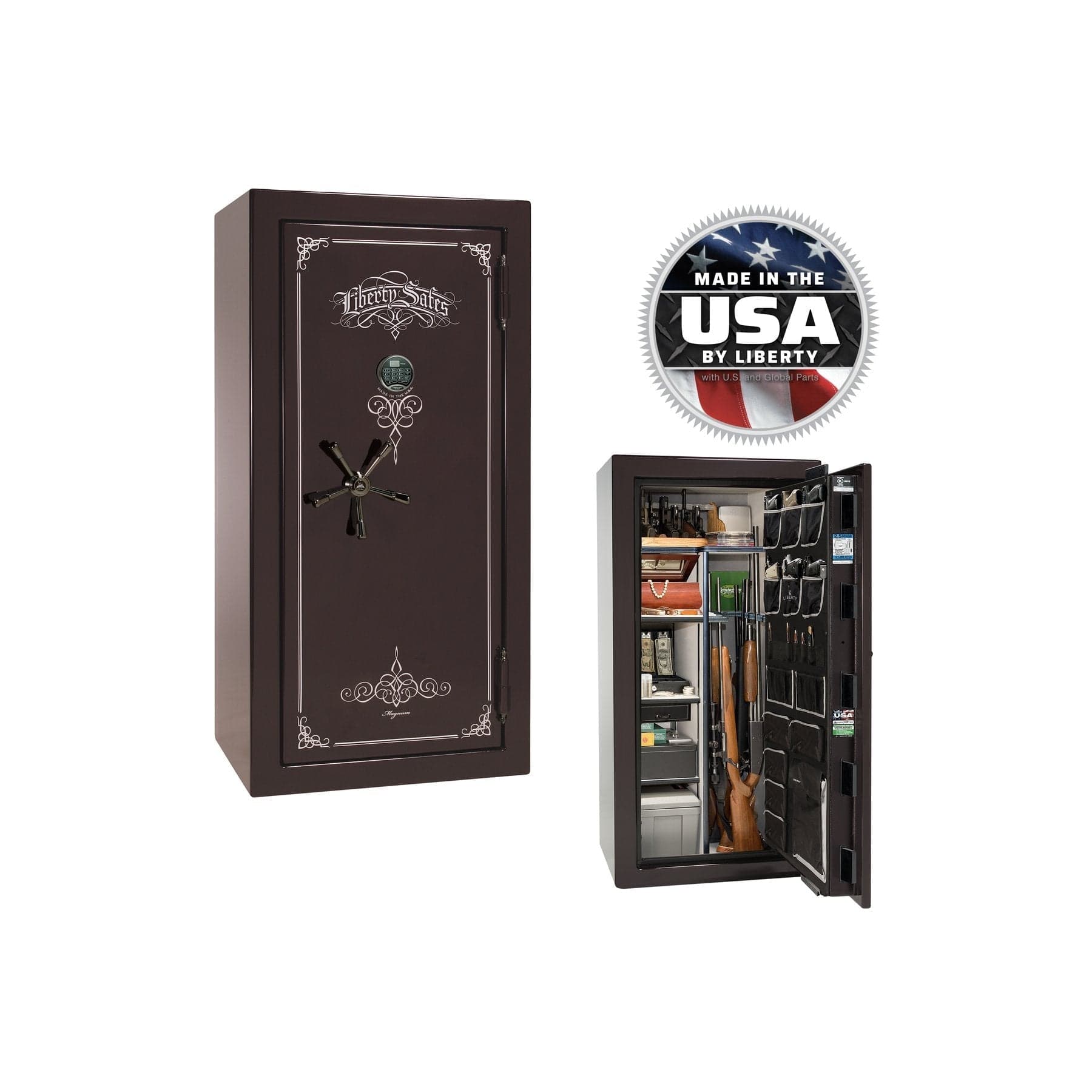 Liberty Magnum 25 Gun Safe – Ultimate Fire & Theft Protection - Gun Safe - Gloss Black Cherry / Black Chrome / Silver Velour