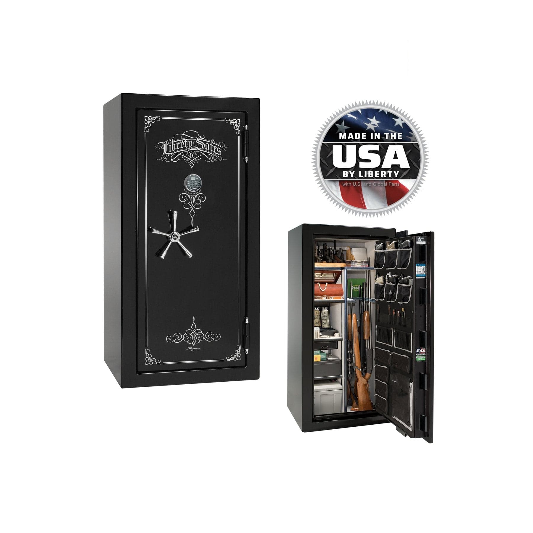 Liberty Magnum 25 Gun Safe – Ultimate Fire & Theft Protection - Gun Safe - Gloss Black / Chrome / Silver Velour