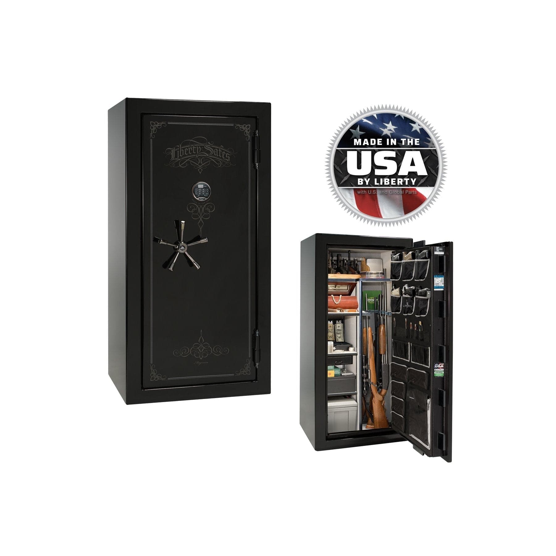 Liberty Magnum 25 Gun Safe – Ultimate Fire & Theft Protection - Gun Safe - Gloss Black / Black Chrome / Silver Velour