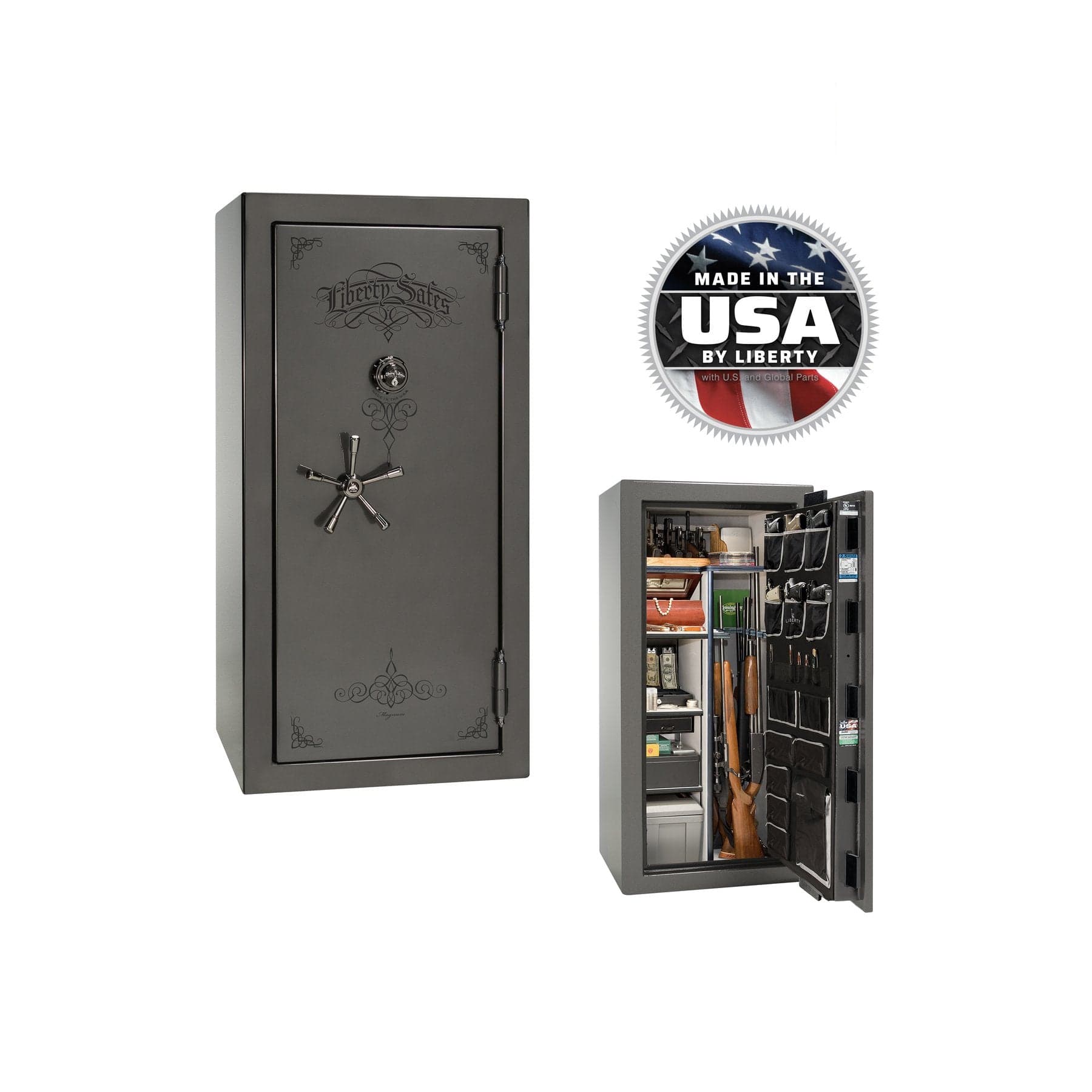 Liberty Magnum 25 Gun Safe – Ultimate Fire & Theft Protection - Gun Safe - Gloss Gray / Black Chrome / Silver Velour