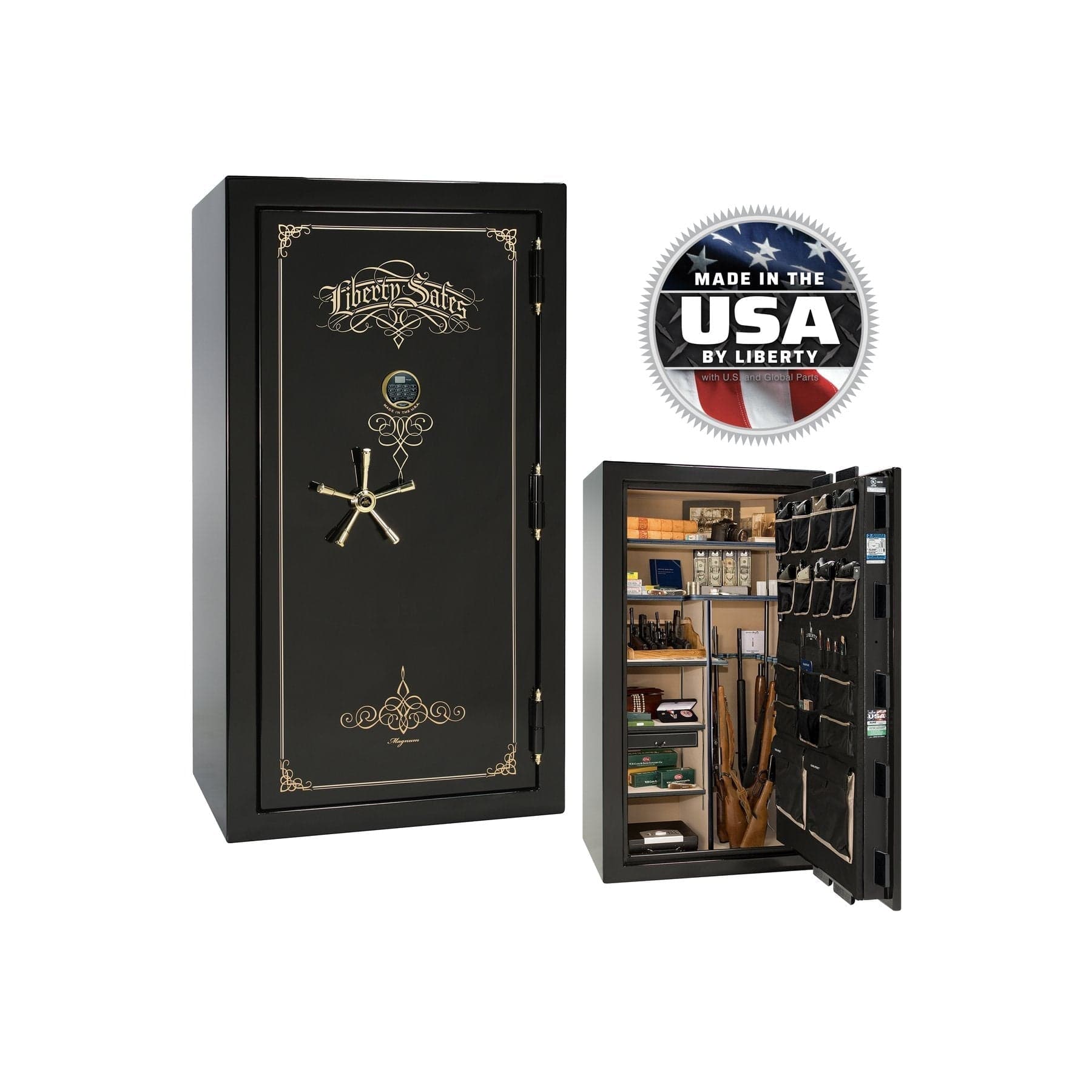Liberty Magnum NS40 Gun Safe – Extreme Security and Fire Protection - Gun Safe - Gloss Black / Black Chrome / Silver Velour - Securam Prologic