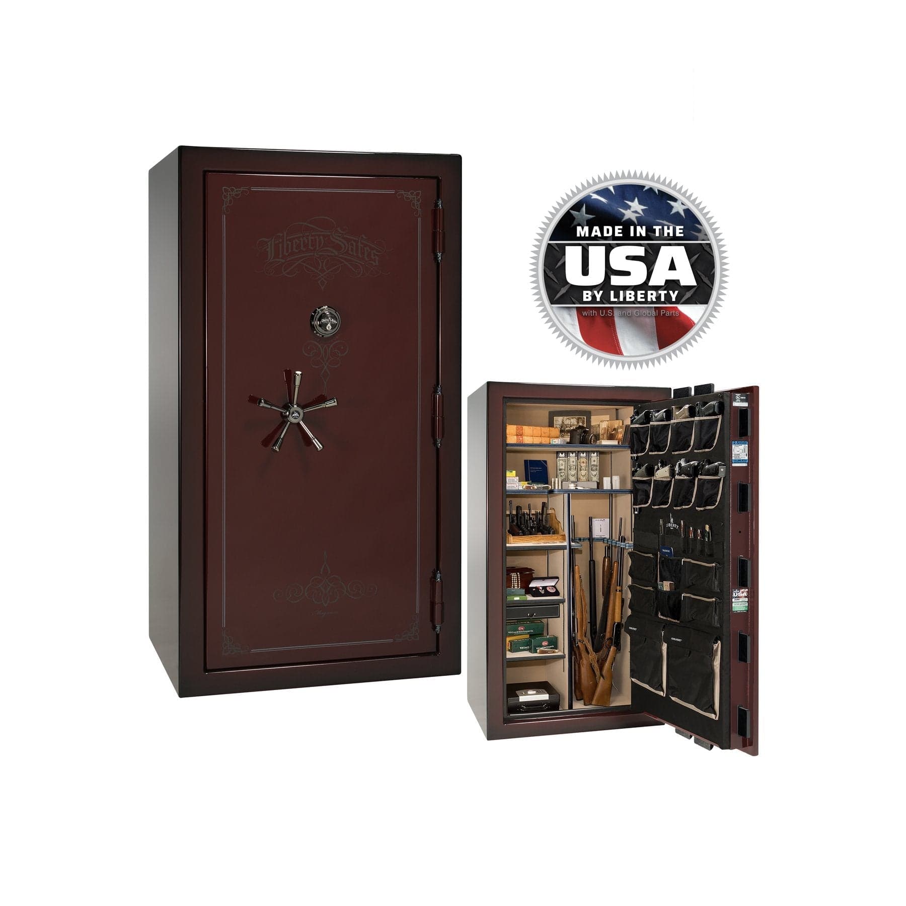 Liberty Magnum NS40 Gun Safe – Extreme Security and Fire Protection - Gun Safe - Feathered Burgundy / Black Chrome / Beige Velour - Mechanical Lock