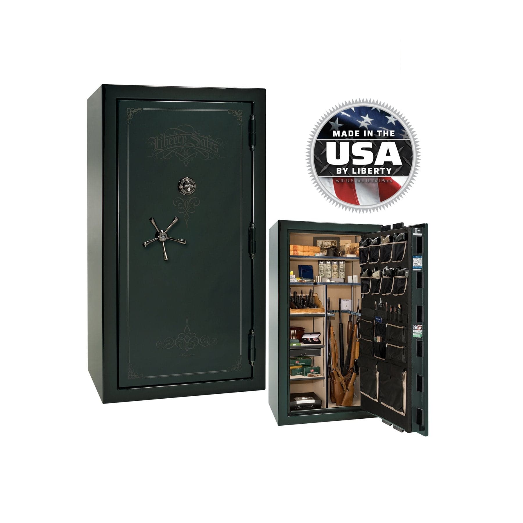 Liberty Magnum NS40 Gun Safe – Extreme Security and Fire Protection - Gun Safe - Feathered Green / Black Chrome / Beige Velour - Mechanical Lock