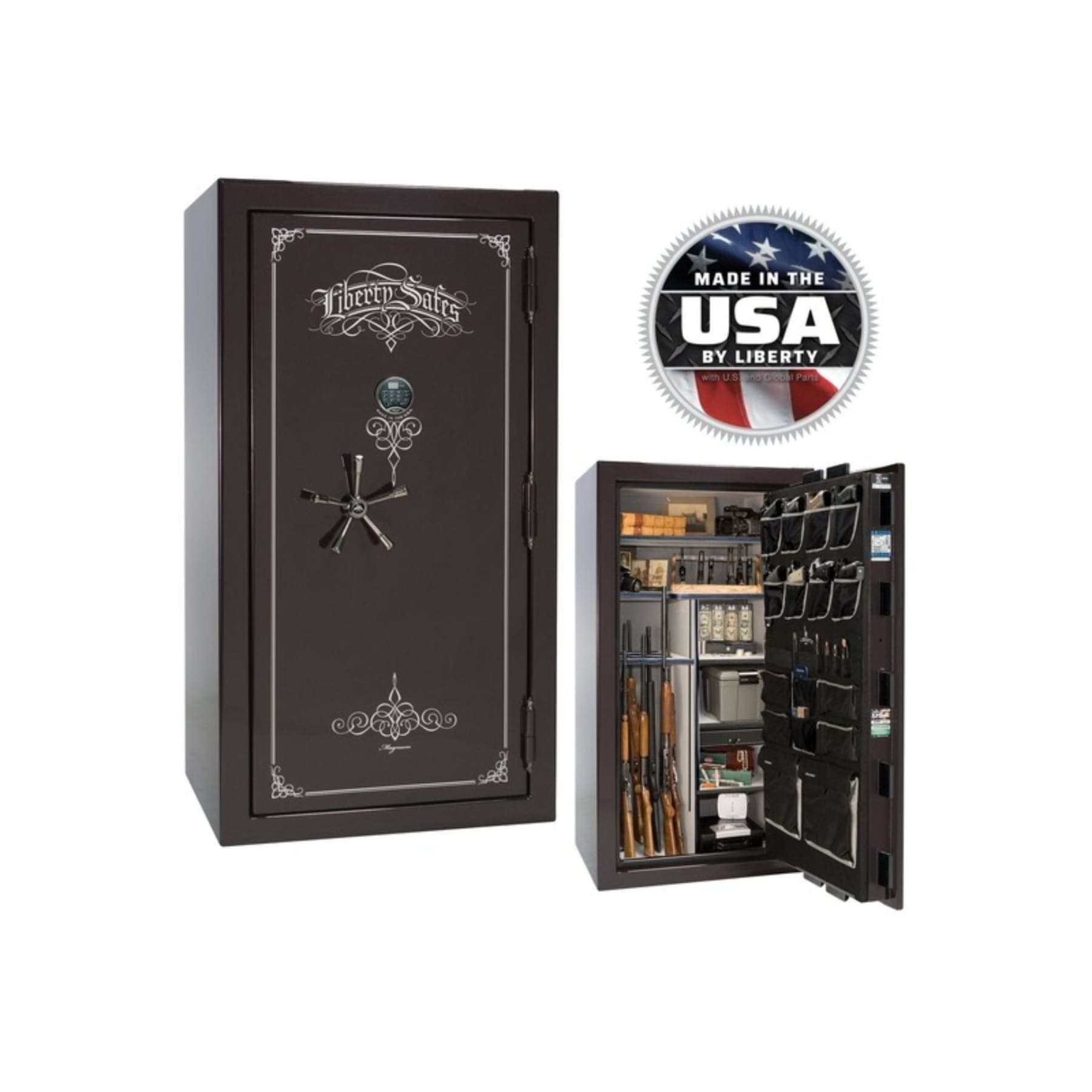Liberty Magnum NS40 Gun Safe – Extreme Security and Fire Protection - Gun Safe - Gloss Black Cherry / Black Chrome / Silver Velour - Securam Prologic