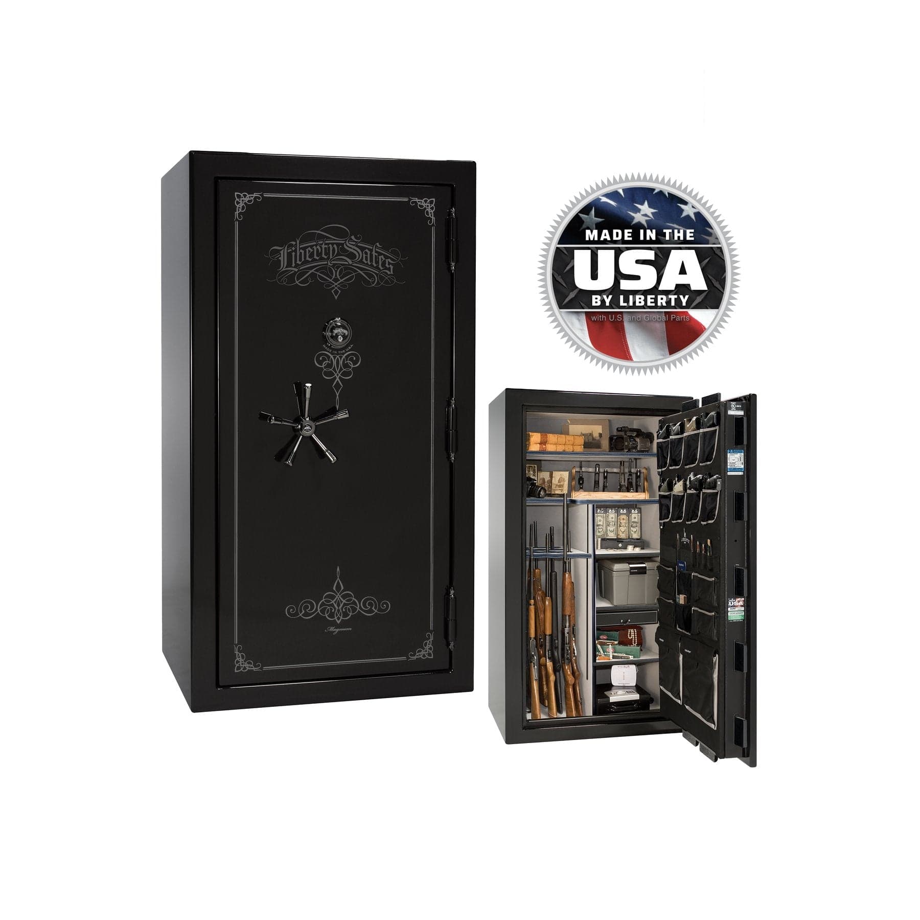 Liberty Magnum NS40 Gun Safe – Extreme Security and Fire Protection - Gun Safe - Gloss Black / Black Chrome / Silver Velour - Mechanical Lock
