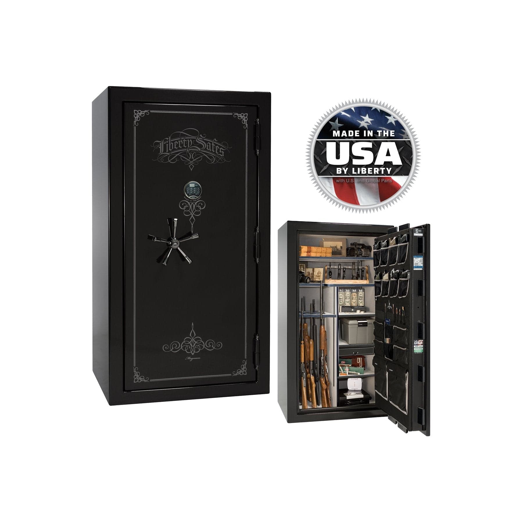 Liberty Magnum NS40 Gun Safe – Extreme Security and Fire Protection - Gun Safe - Gloss Black / Black Chrome / Silver Velour - Securam Prologic