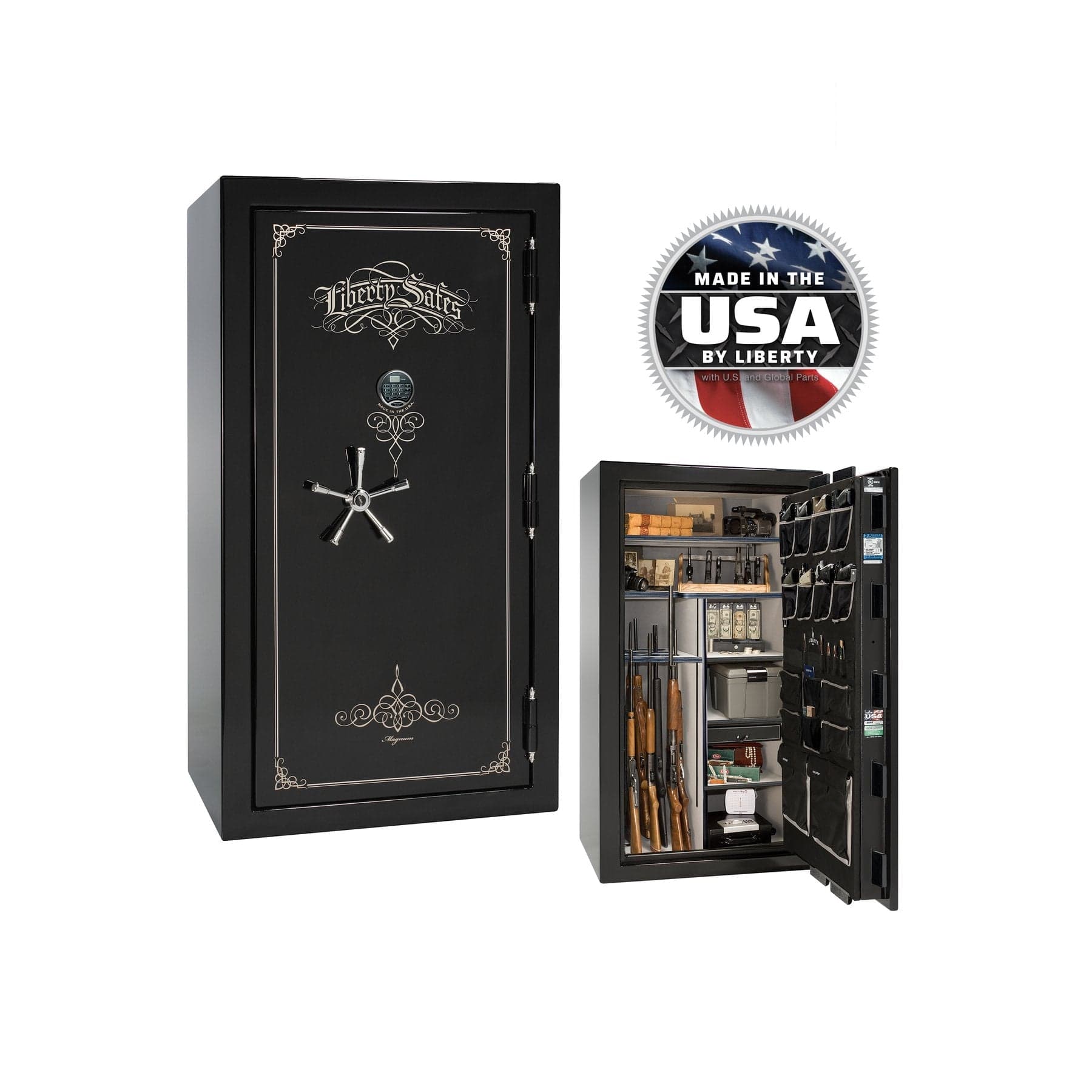 Liberty Magnum NS40 Gun Safe – Extreme Security and Fire Protection - Gun Safe - Gloss Black / Chrome / Silver Velour - Securam Prologic
