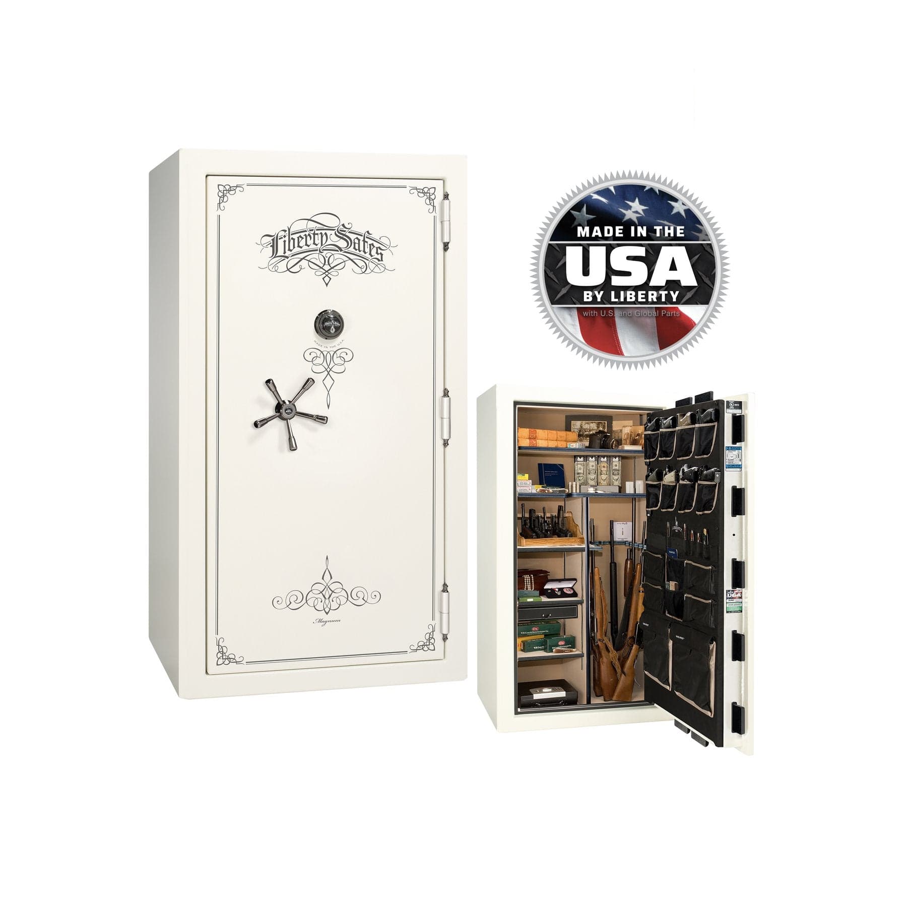Liberty Magnum NS40 Gun Safe – Extreme Security and Fire Protection - Gun Safe - Gloss White / Brass / Beige Velour - Mechanical Lock