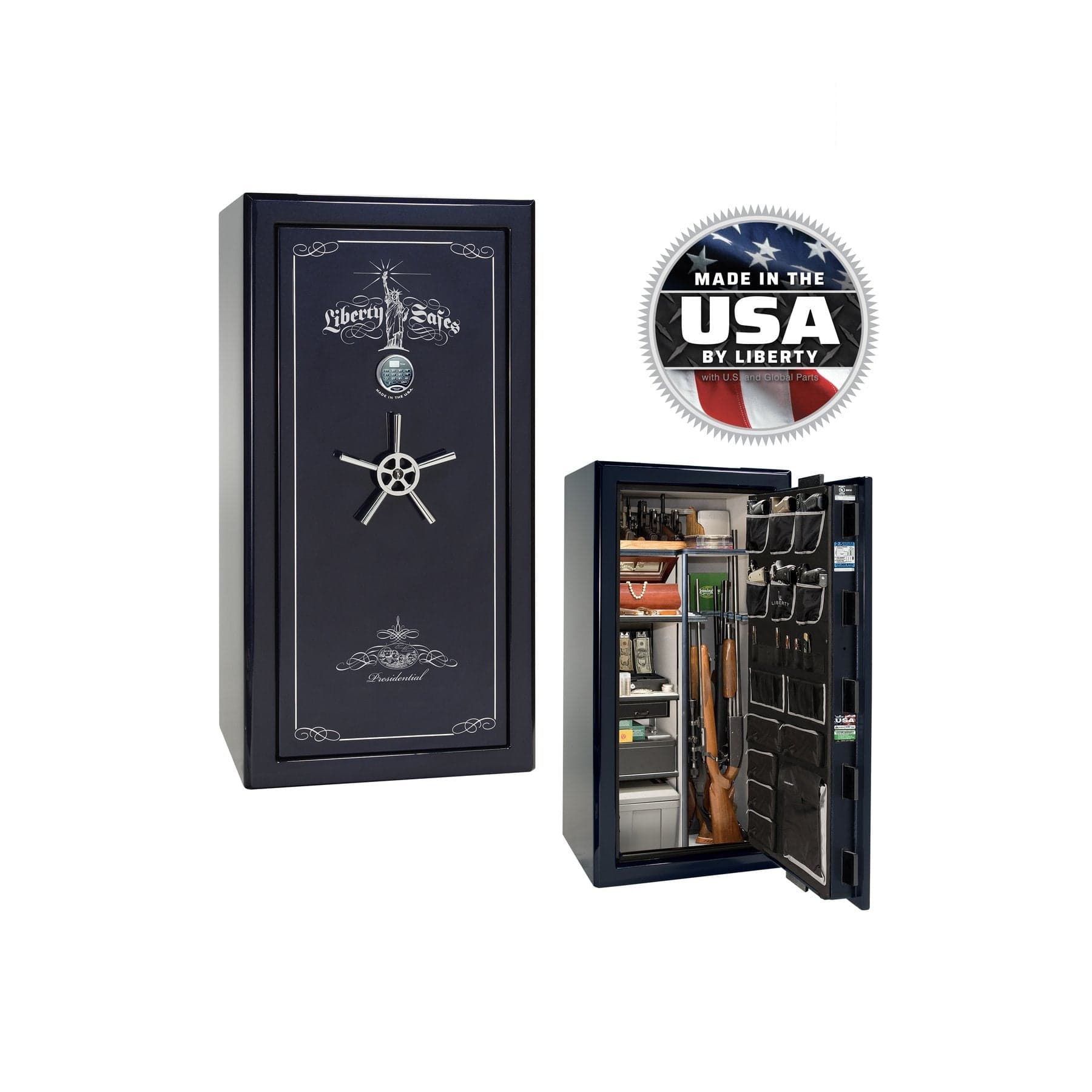 Liberty Presidential 25 Gun Safe – Elite Firearm Security and Storage - Gun Safe - Gloss Black / Chrome / Silver Velour