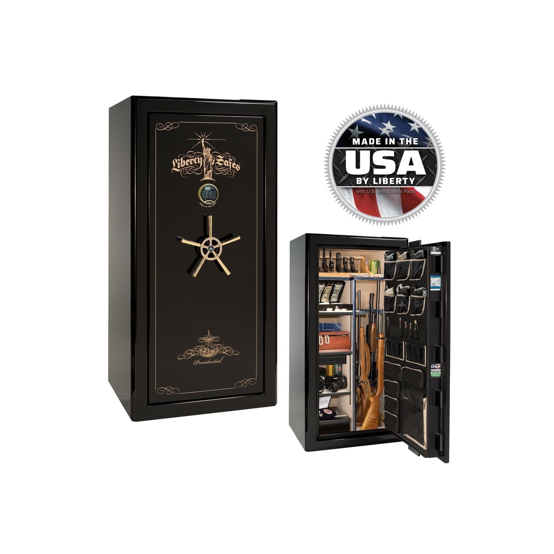 Liberty Presidential 25 Gun Safe – Elite Firearm Security and Storage - Gun Safe - Gloss Black Cherry / Black Chrome / Silver Velour