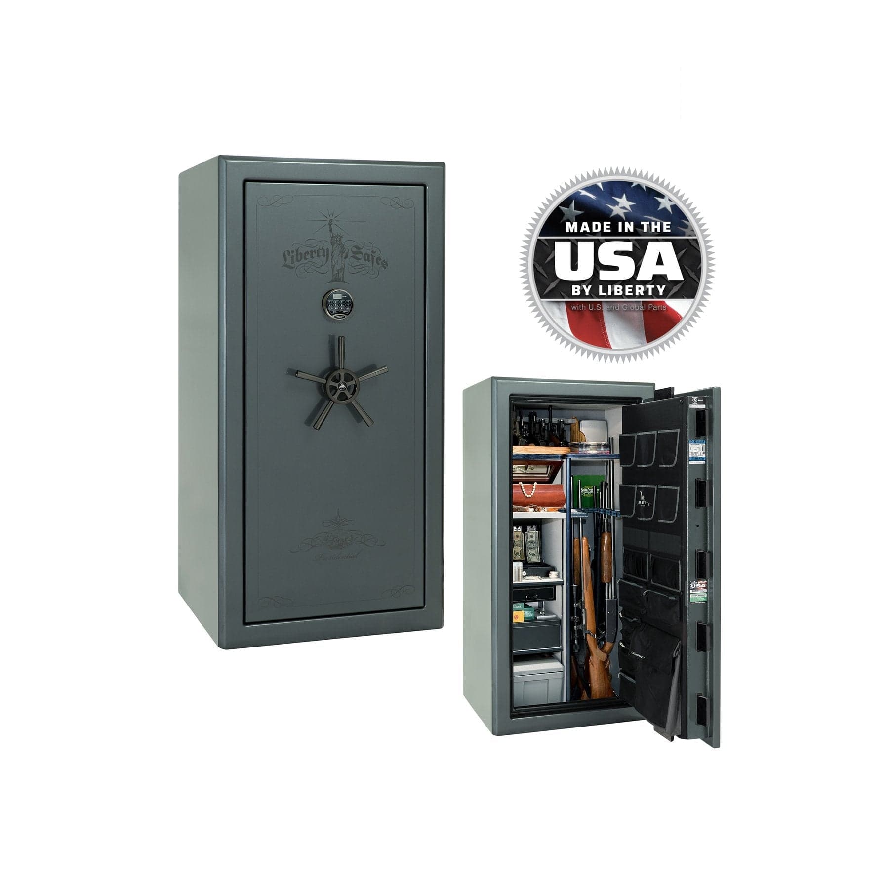Liberty Presidential 25 Gun Safe – Elite Firearm Security and Storage - Gun Safe - Gloss Champagne / Black Chrome / Beige Velour