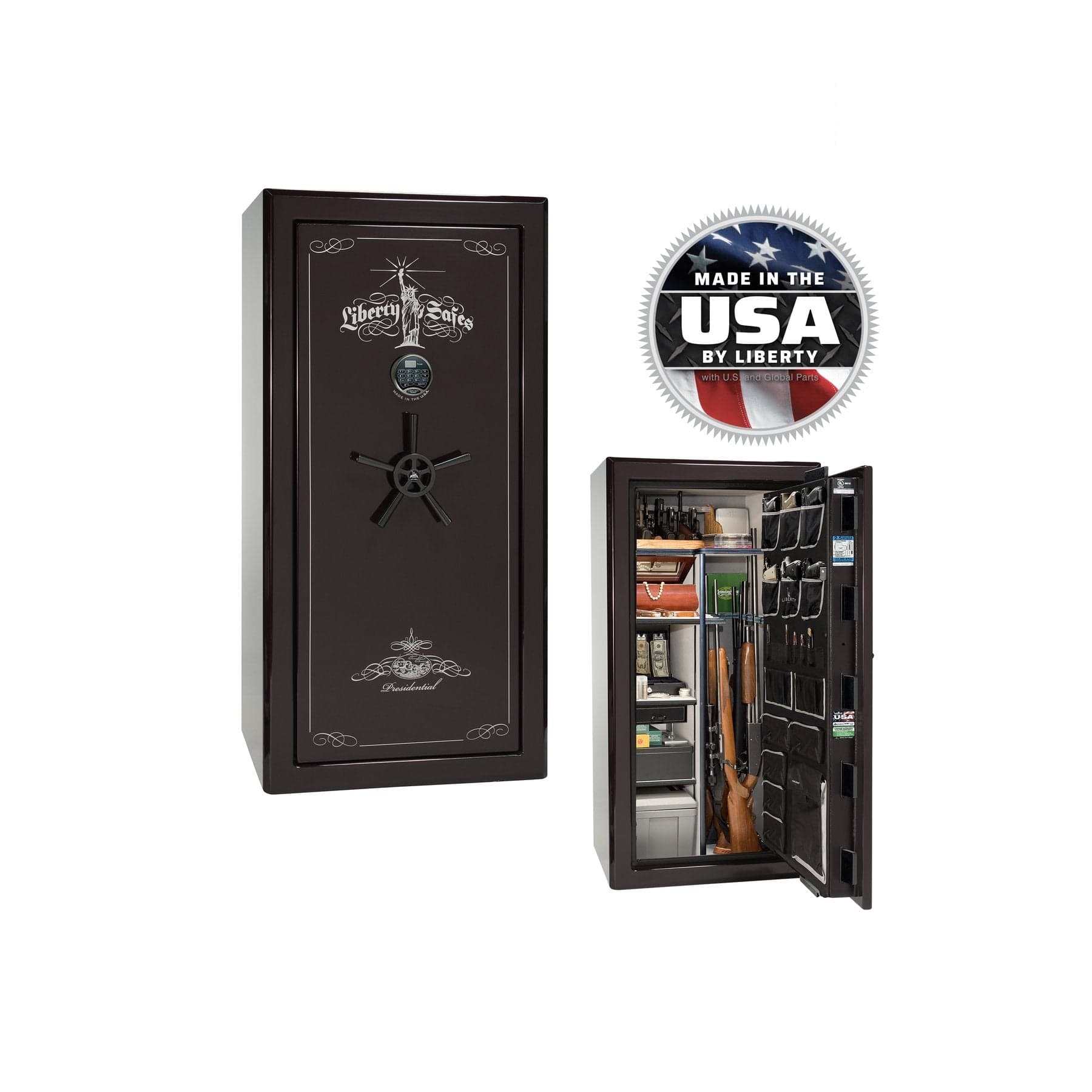 Liberty Presidential 25 Gun Safe – Elite Firearm Security and Storage - Gun Safe - Marble Champagne / Black Chrome / Beige Velour