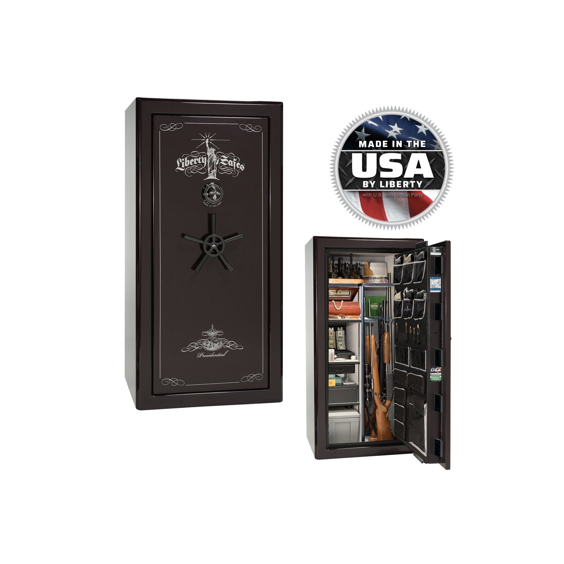 Liberty Presidential 25 Gun Safe – Elite Firearm Security and Storage - Gun Safe - Gloss Black Cherry / Black Chrome / Silver Velour