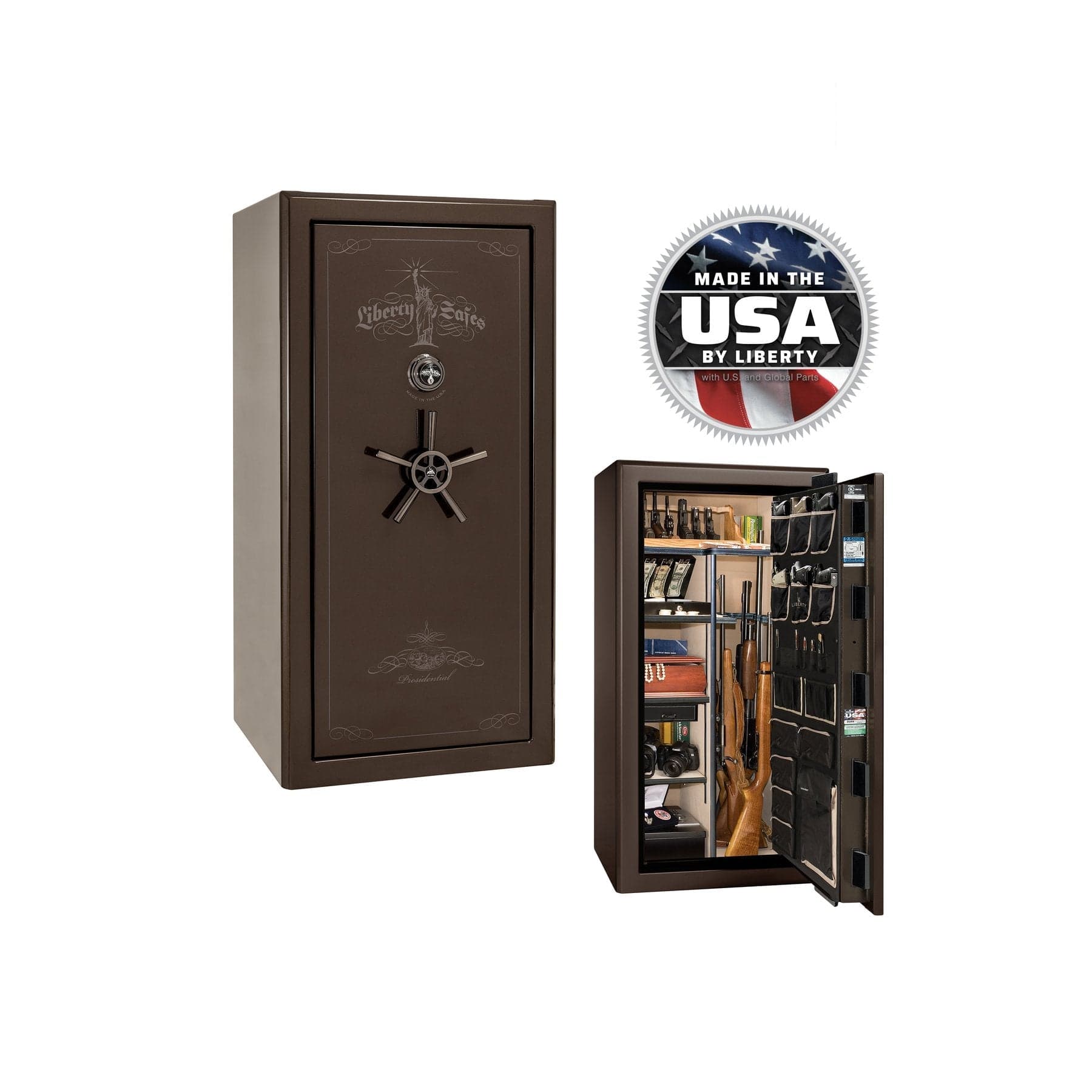 Liberty Presidential 25 Gun Safe – Elite Firearm Security and Storage - Gun Safe - Gloss Bronze / Black Chrome / Beige Velour