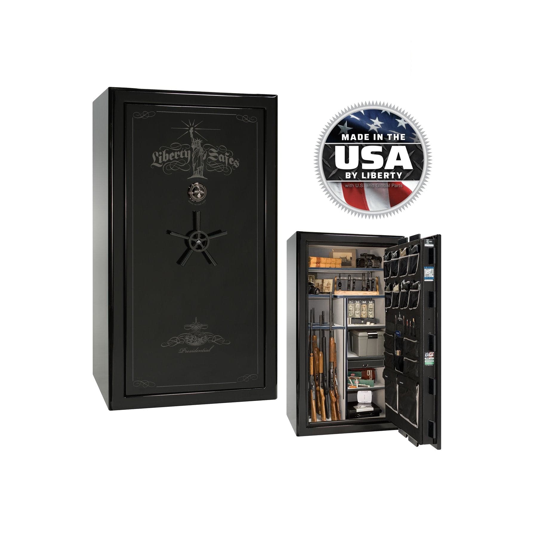 Liberty Presidential 40 Gun Safe – Elite Firearm Security and Storage - Gun Safe - Gloss Black Cherry / Black Chrome / Silver Velour