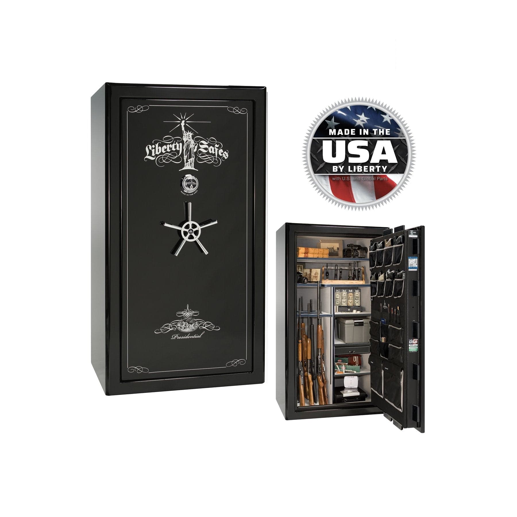 Liberty Presidential 40 Gun Safe – Elite Firearm Security and Storage - Gun Safe - Gloss Black Cherry / Black Chrome / Silver Velour