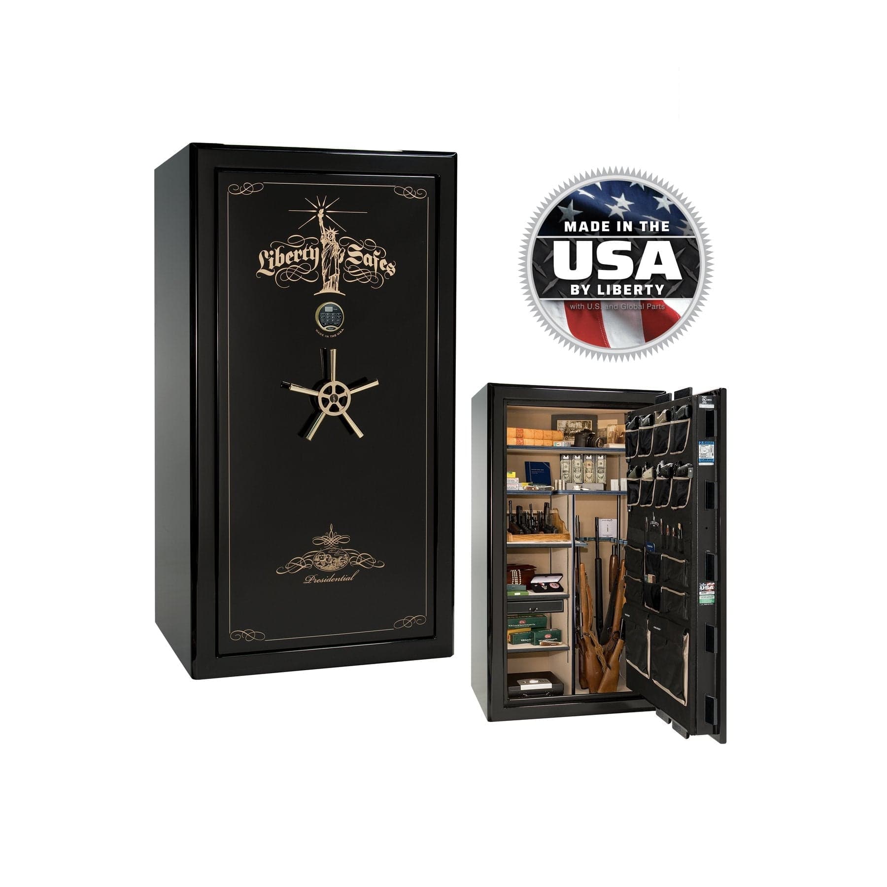 Liberty Presidential 40 Gun Safe – Elite Firearm Security and Storage - Gun Safe - Gloss Black Cherry / Black Chrome / Silver Velour