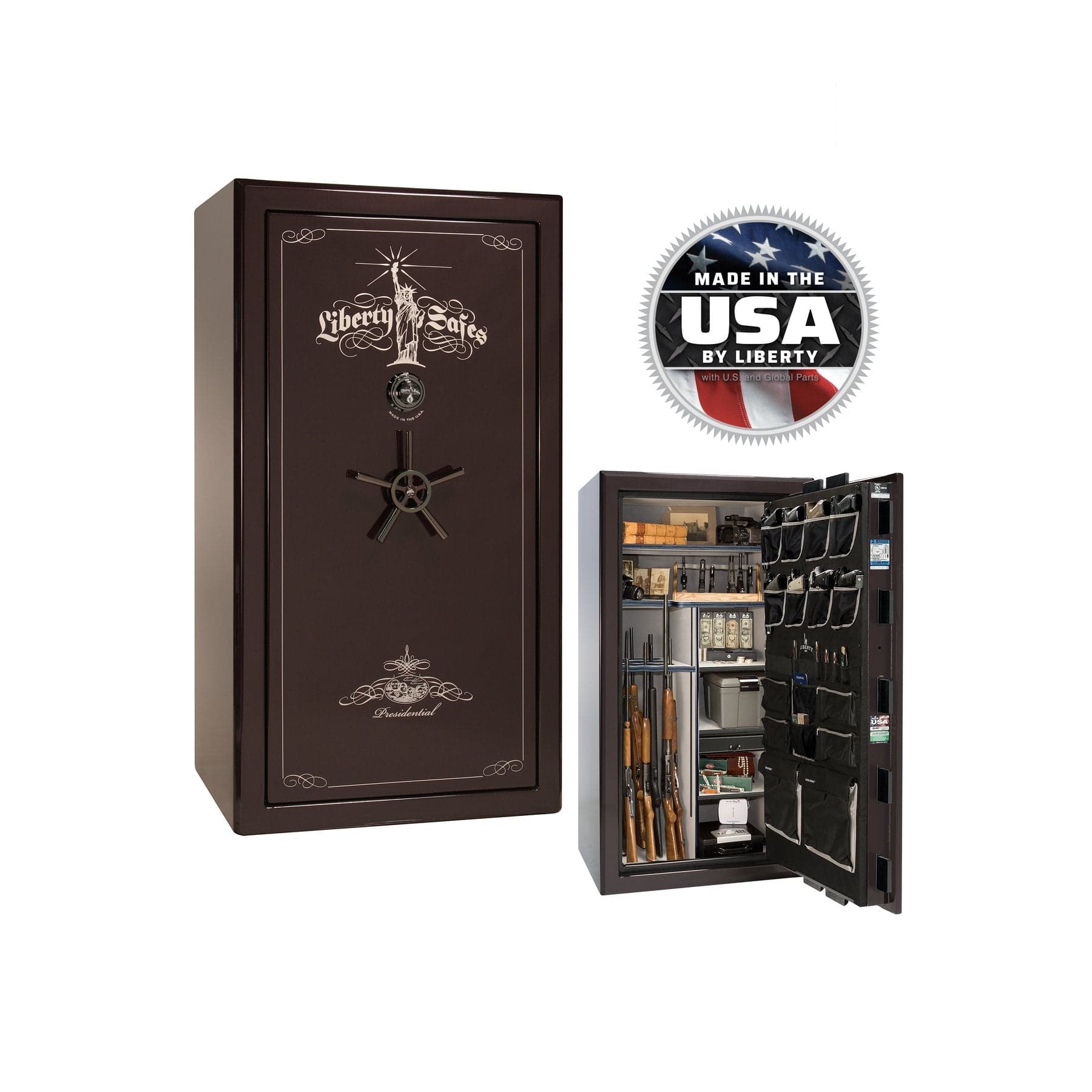 Liberty Presidential 40 Gun Safe – Elite Firearm Security and Storage - Gun Safe - Gloss Black Cherry / Black Chrome / Silver Velour