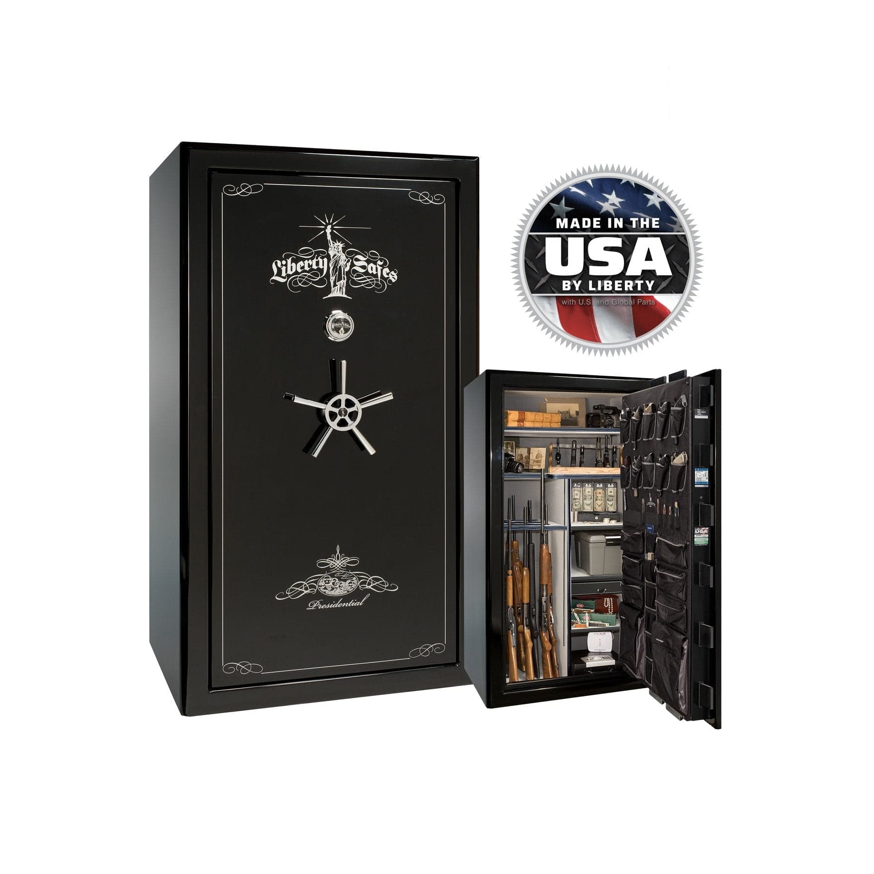 Liberty Presidential 50 Gun Safe - Maximum Security and Fire Protection - Gun Safe - Gloss Black Cherry / Black Chrome / Silver Velour