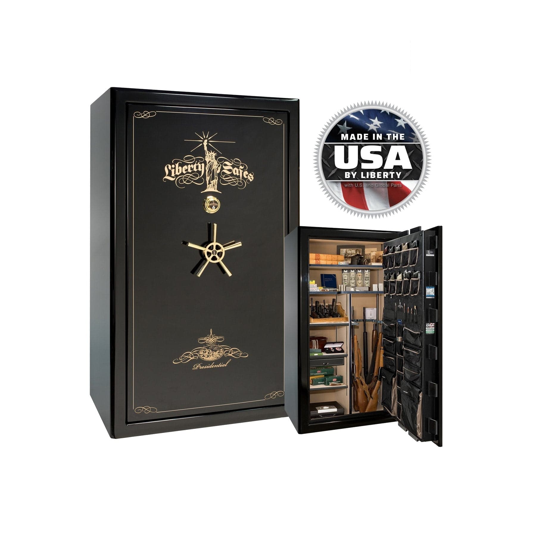Liberty Presidential 50 Gun Safe - Maximum Security and Fire Protection - Gun Safe - Gloss Black Cherry / Black Chrome / Silver Velour
