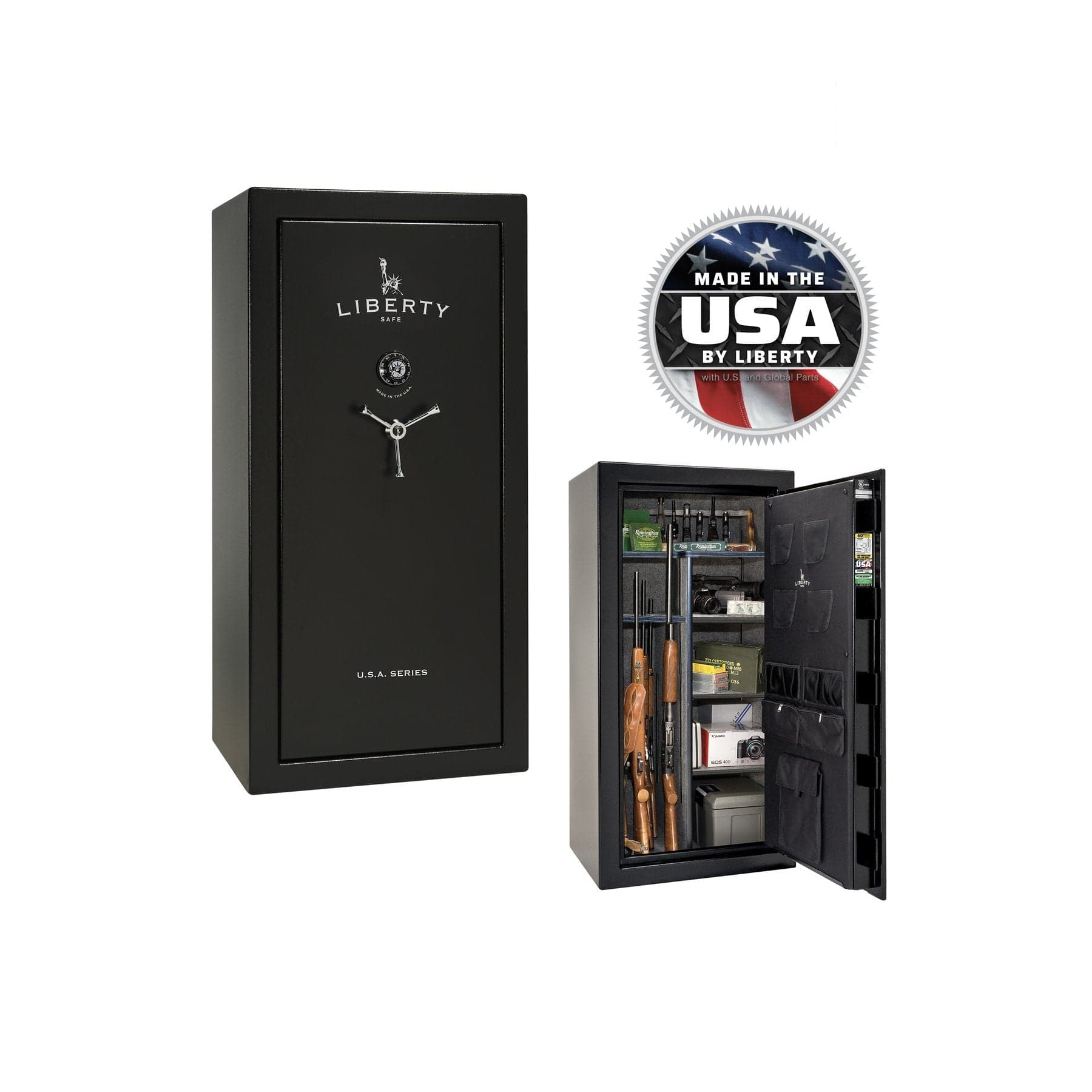 Liberty USA 30 Gun Safe – Premium Firearm Security - Gun Safe - Textured Black / Chrome / Gray Fabric