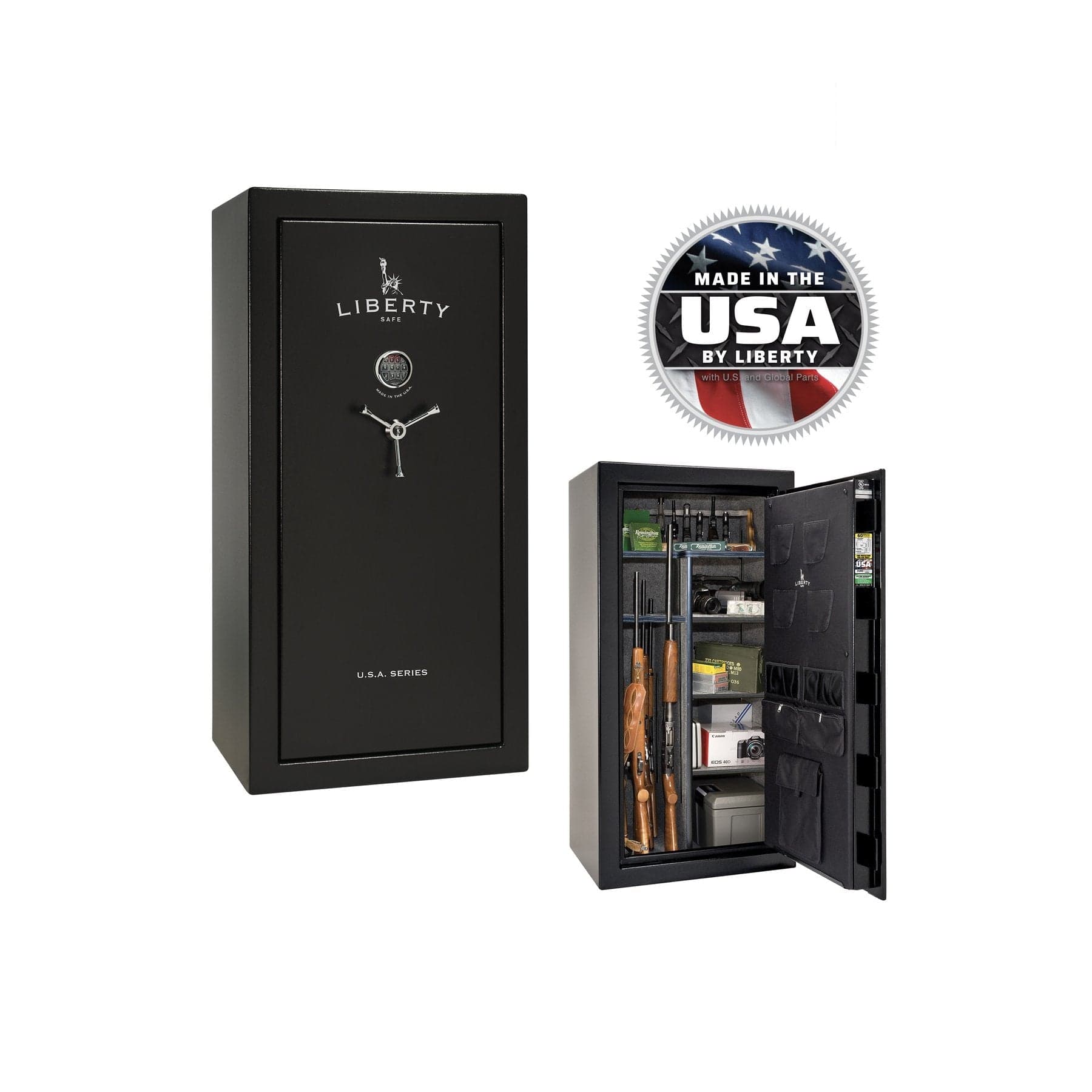 Liberty USA 30 Gun Safe – Premium Firearm Security - Gun Safe - Textured Black / Chrome / Gray Fabric