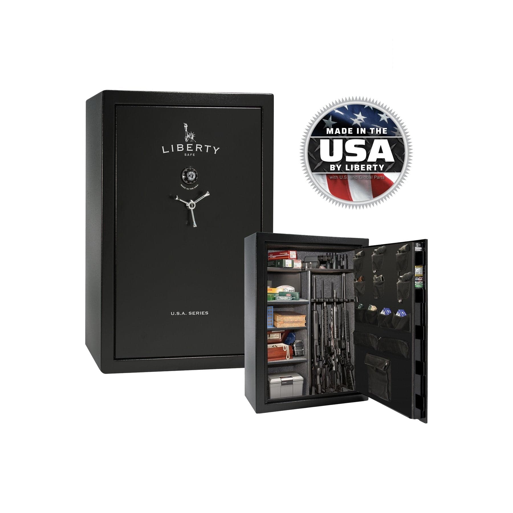 Liberty USA 48 Gun Safe – Comprehensive Firearm Security - Gun Safe - Textured Black / Chrome / Gray Fabric