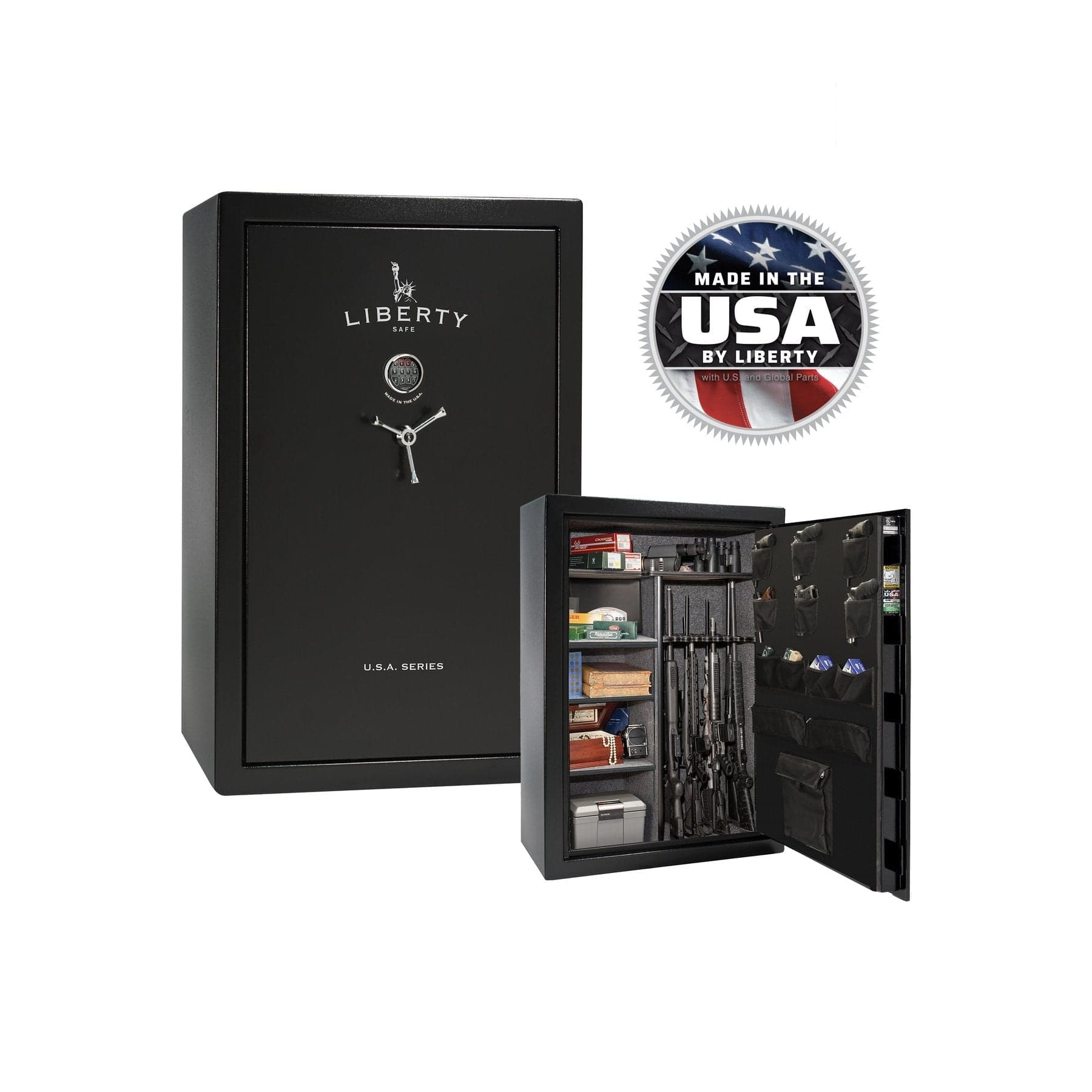 Liberty USA 48 Gun Safe – Comprehensive Firearm Security - Gun Safe - Textured Black / Chrome / Gray Fabric
