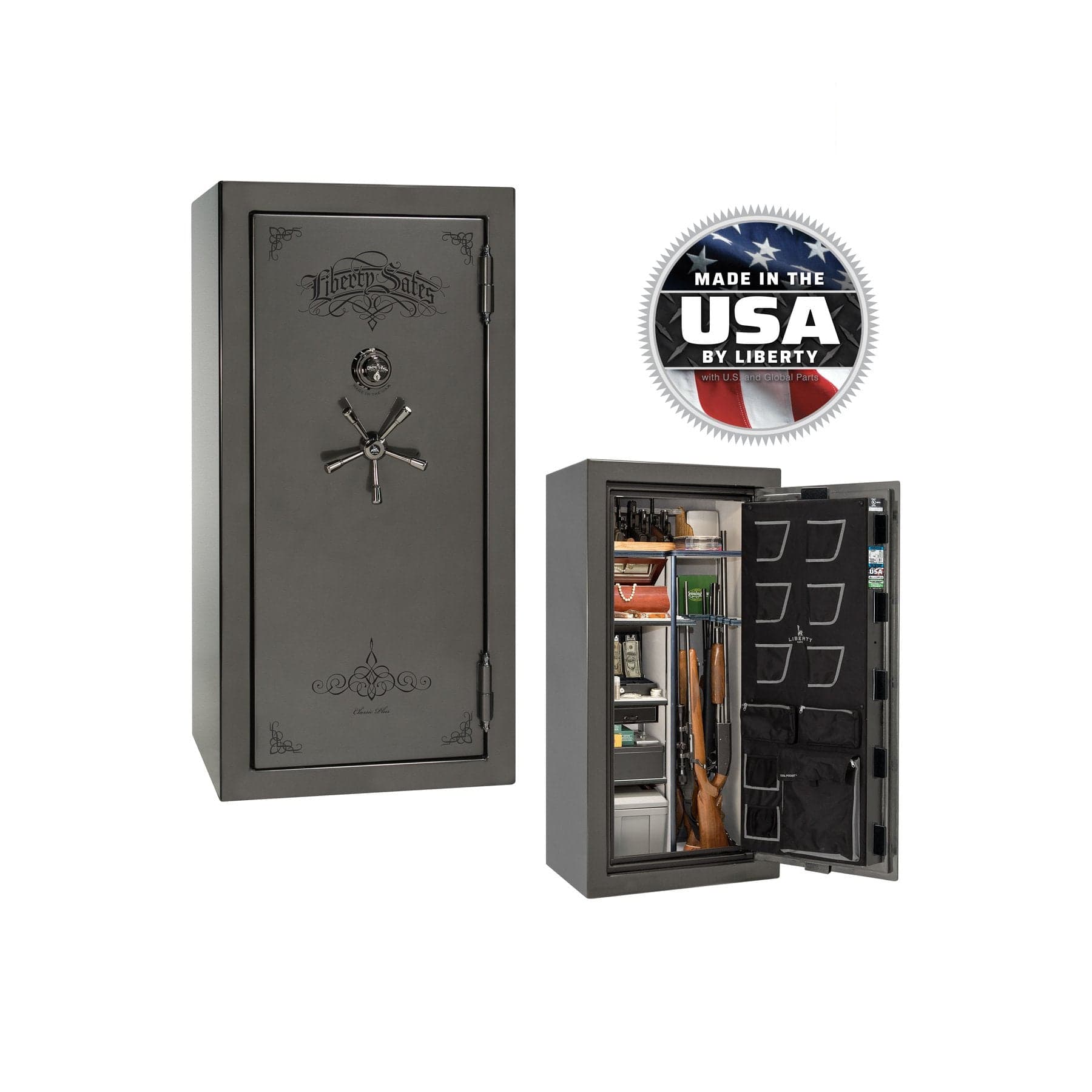 National Classic Plus 25 Gun Safe – High - Security Fire &amp; Theft Protection - Gun Safe - Marble Gray / Black Chrome / Silver Velour