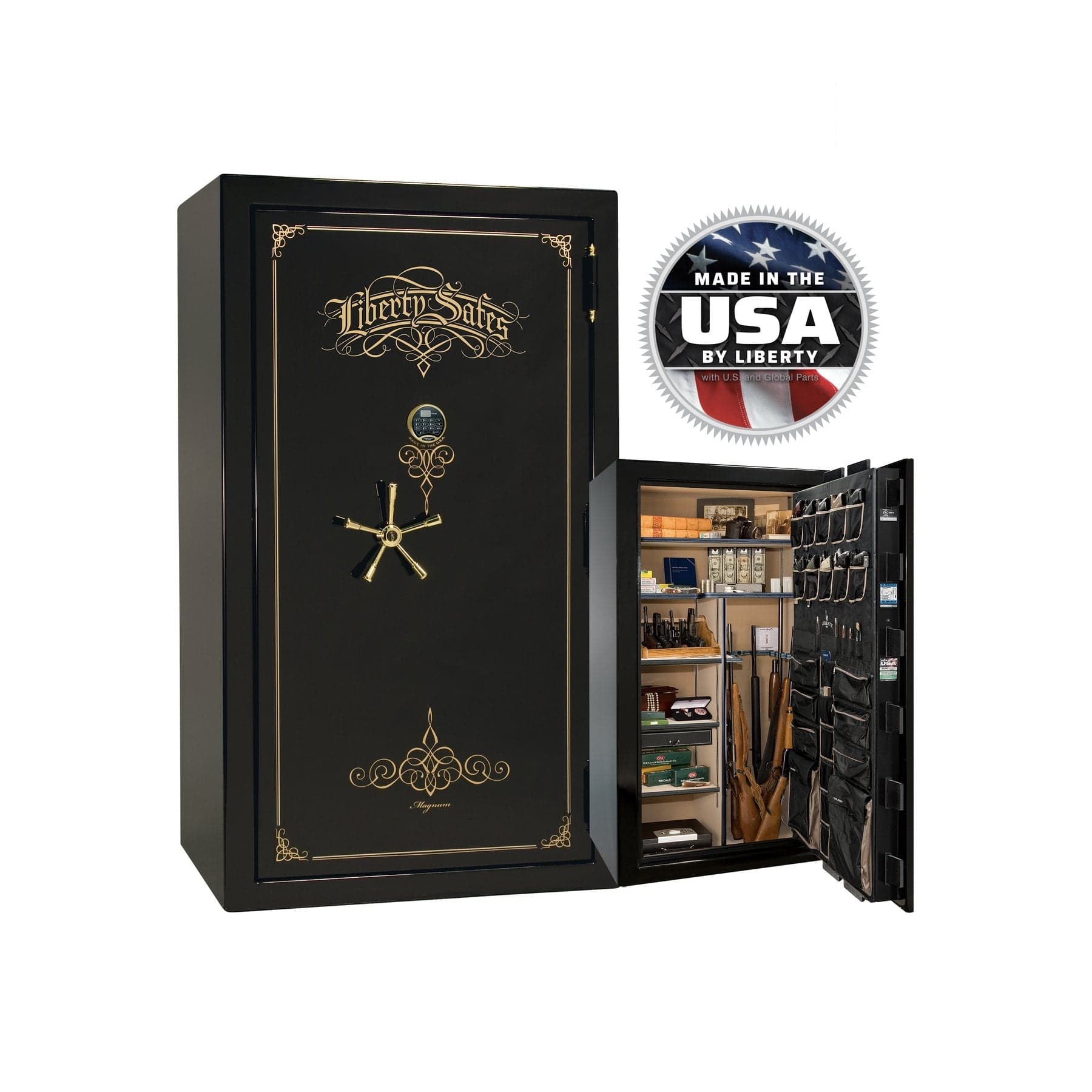 National Security Magnum NS50 Gun Safe - Gun Safe - Gloss Black / Brass / Beige Velour