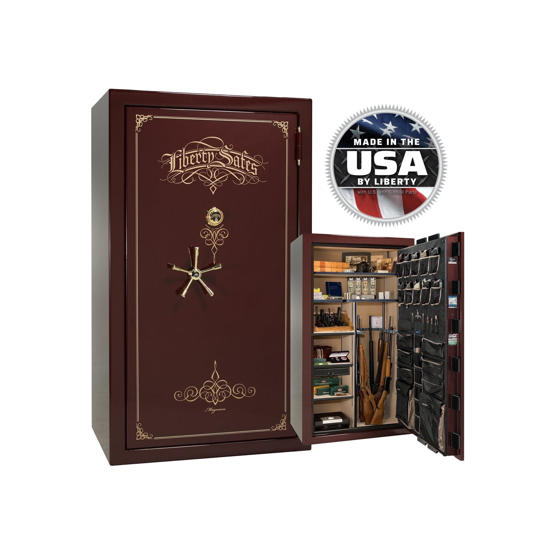 National Security Magnum NS50 Gun Safe - Gun Safe - Gloss Burgundy / Brass / Beige Velour