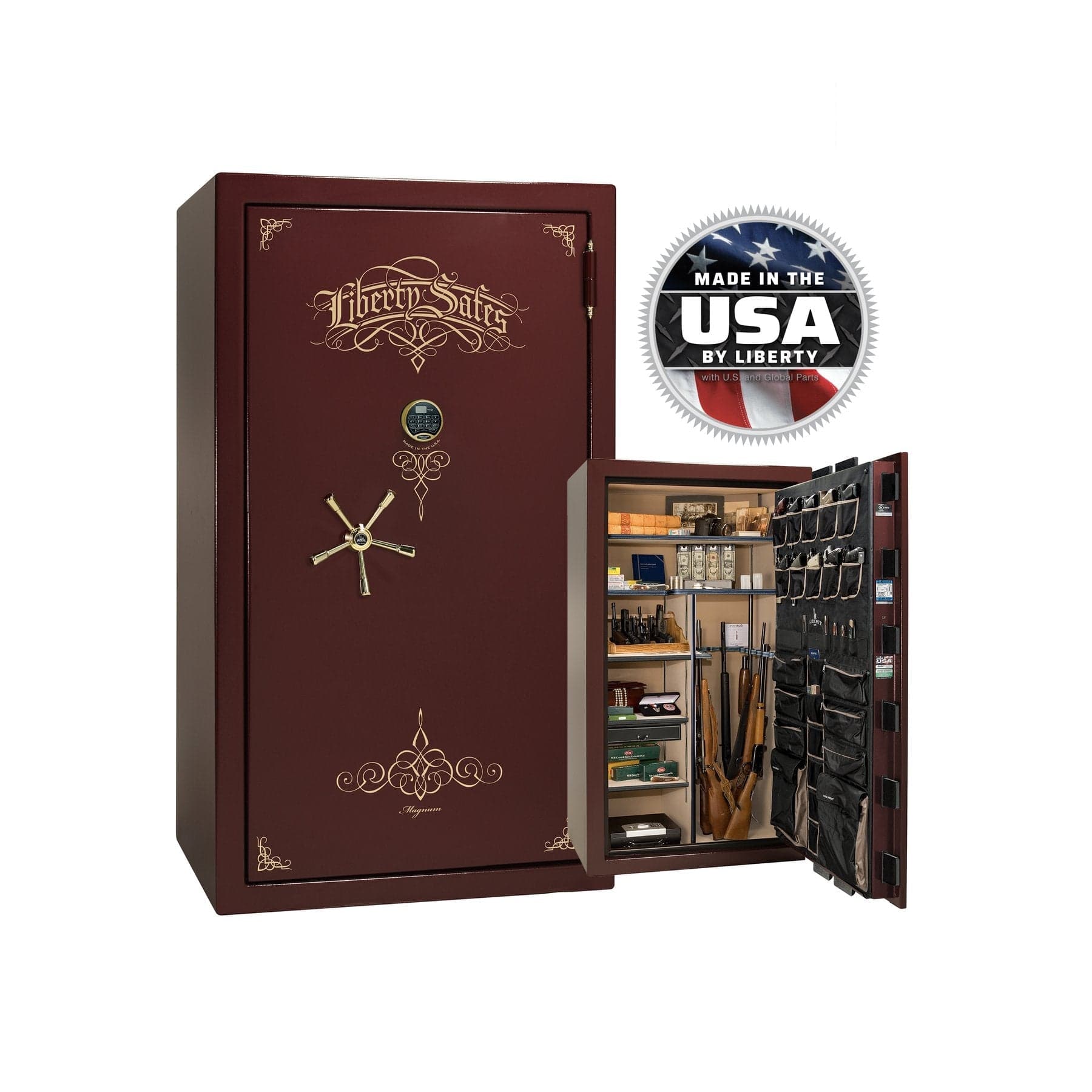 National Security Magnum NS50 Gun Safe - Gun Safe - Marble Burgundy / Brass / Beige Velour